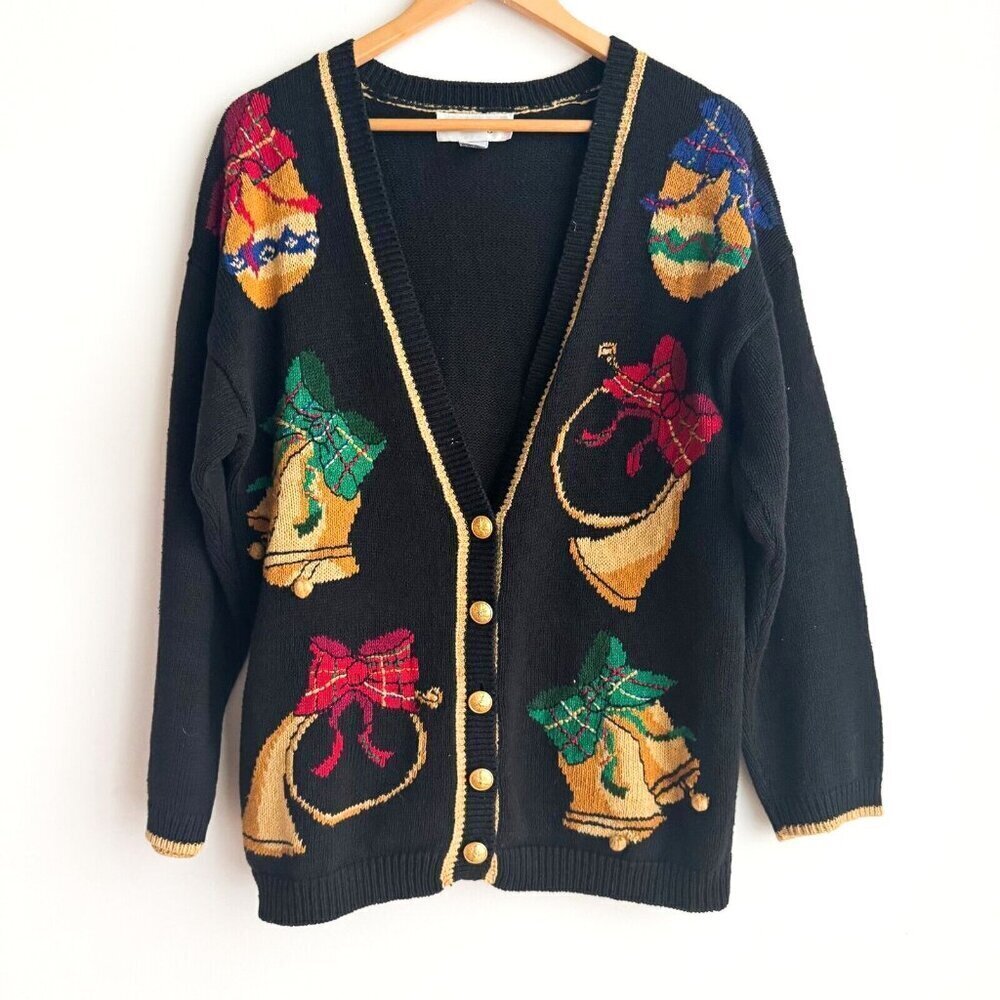 Norton McNaughton Christmas Bells Colourful Ramie Cotton Blend Cardigan M